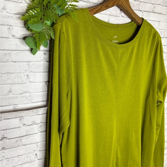J. Jill Chartreuse Green Pima Cotton Crew Neck Long Sleeve Tee - Picture 3 of 5